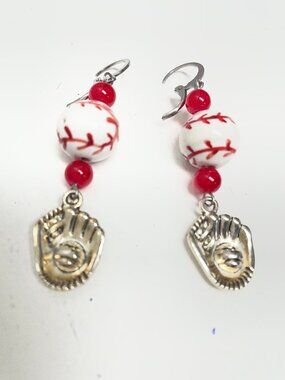 Red & White Baseball Earrings